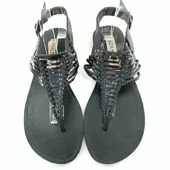 Steve Madden sandals 6.5 Starly black faux leather boho t-strap vintage y2k - Picture 13 of 13